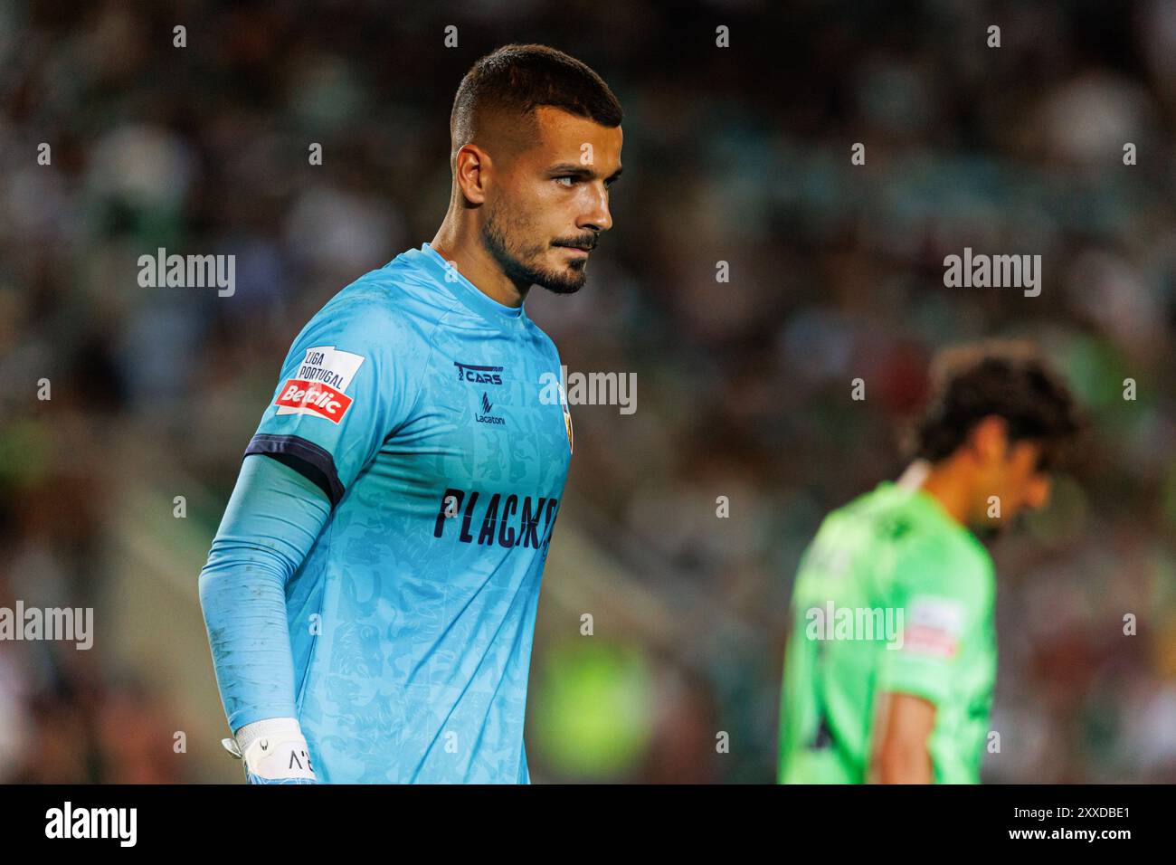 Faro, Portogallo. 23 agosto 2024. Ricardo Velho (SC Farense) visto durante la partita di Liga Portugal tra squadre del SC Farense e dello Sporting CP all'Estadio Algarve. Punteggio finale : SC Farense 0-5 Sorting CP credito: SOPA Images Limited/Alamy Live News Foto Stock