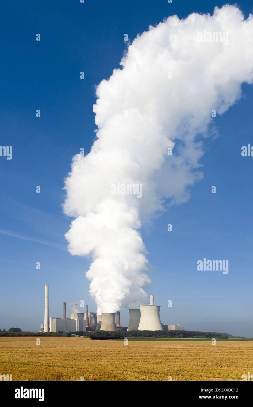 Centrale elettrica Neurath con enorme nuvola di vapore Foto Stock