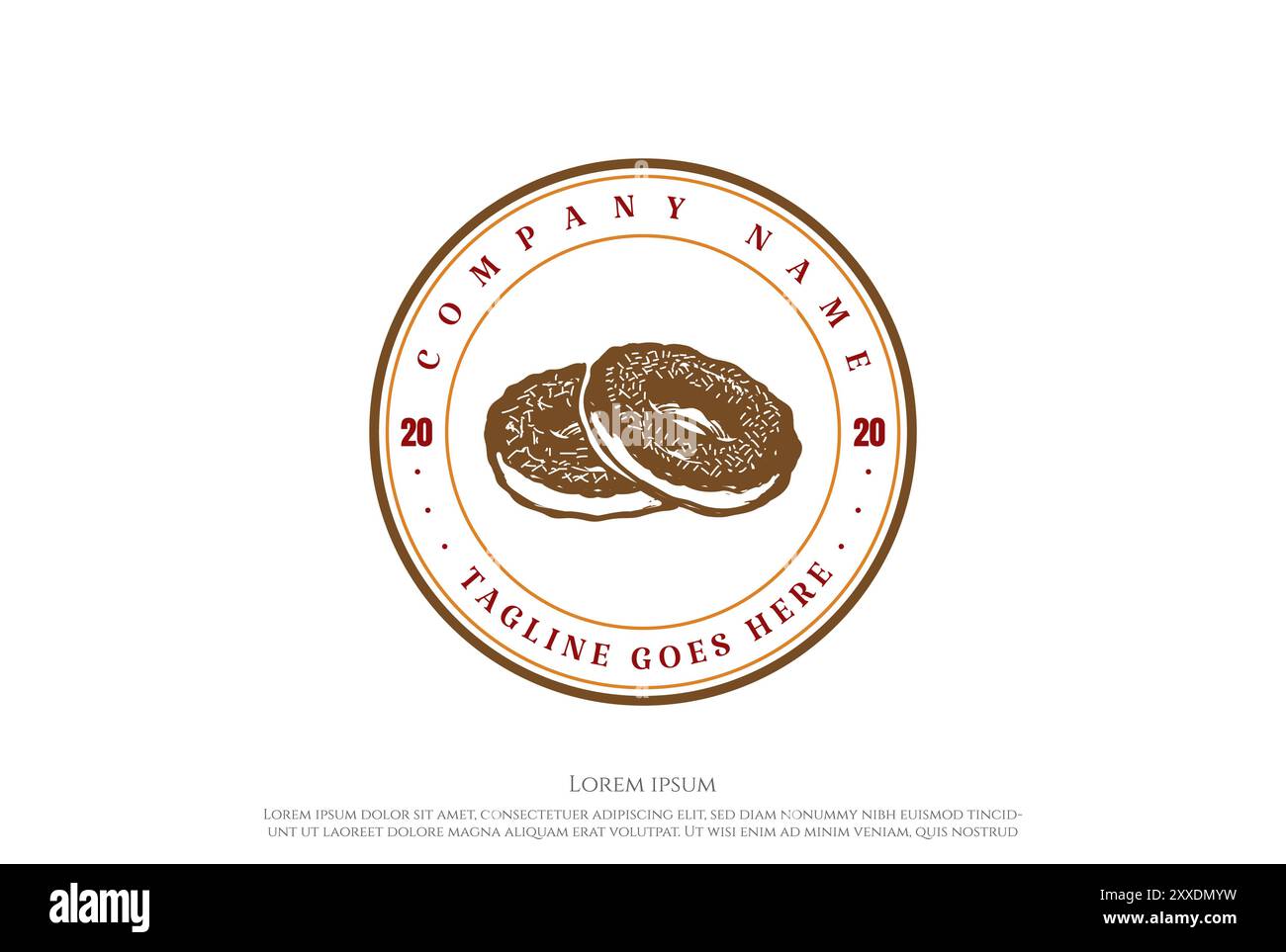 Etichetta vintage retro Donuts Bakery timbro con logo Design Vector Illustrazione Vettoriale