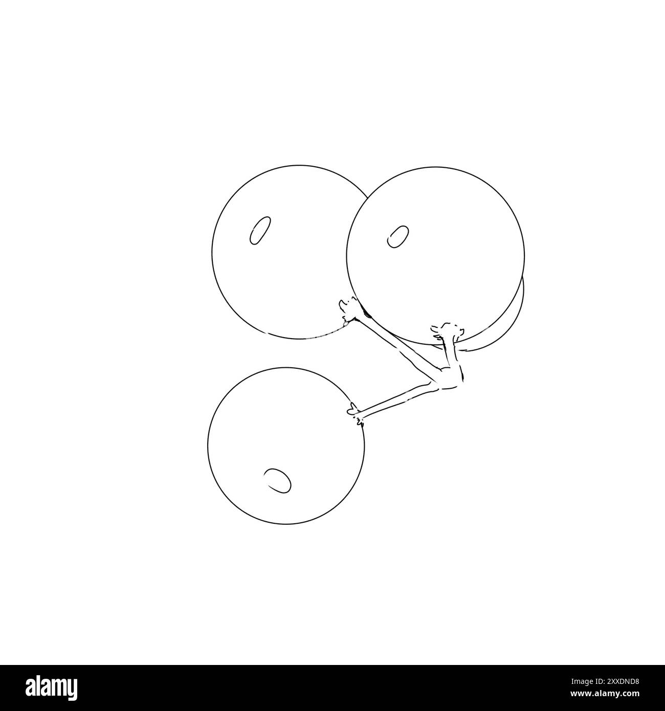 Illustrazione a righe bianche e nere con una manciata di frutti di bosco rotondi Foto Stock