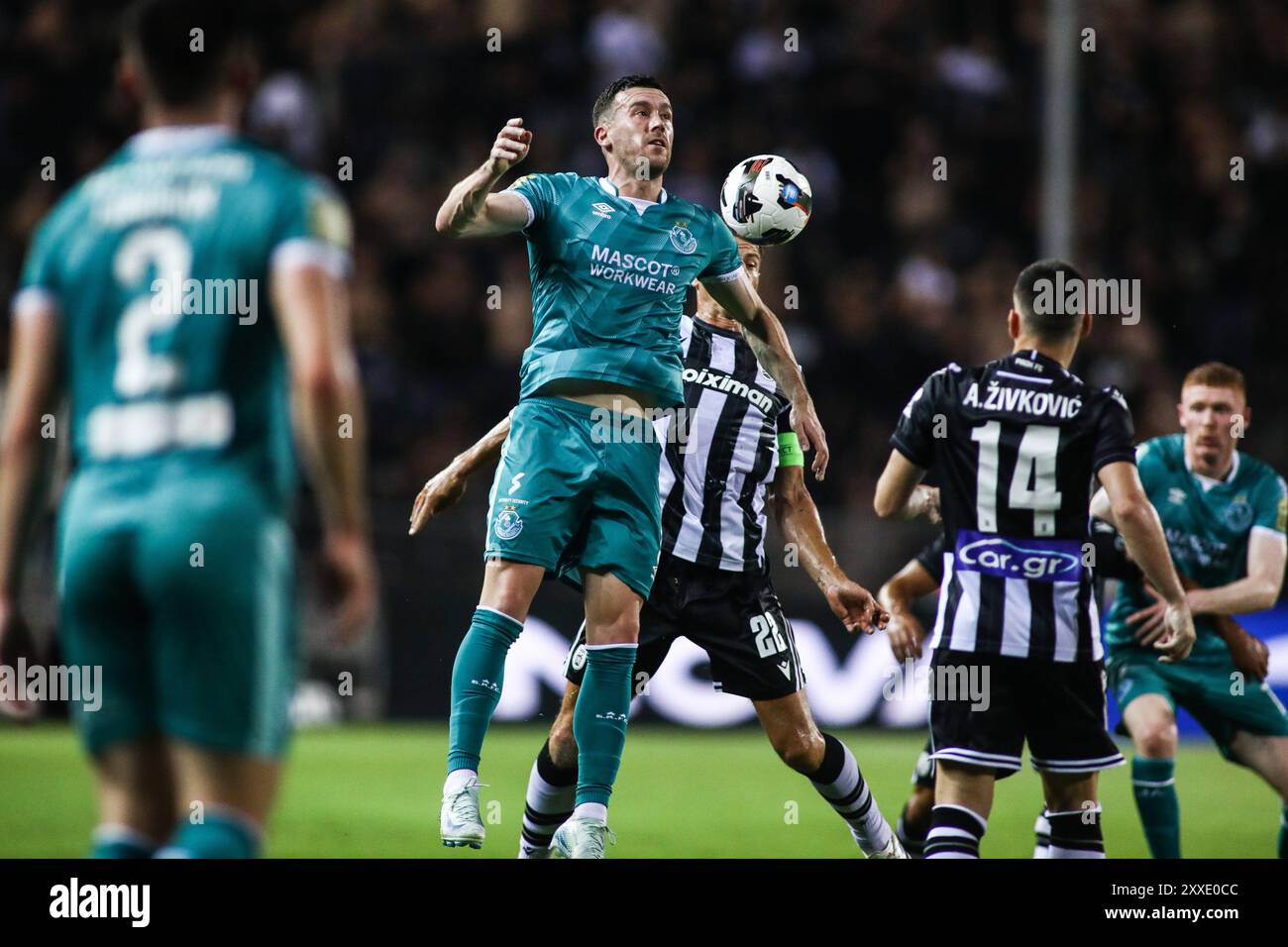 Salonicco, Grecia. 22 agosto 2024. Aaron Greene di Shamrock in azione durante un incontro dei playoff dell'Europa League tra PAOK FC e Shamrock Rovers. PAOK ha vinto la partita 4-0. (Credit Image: © Giannis Papanikos/ZUMA Press Wire) SOLO PER USO EDITORIALE! Non per USO commerciale! Foto Stock