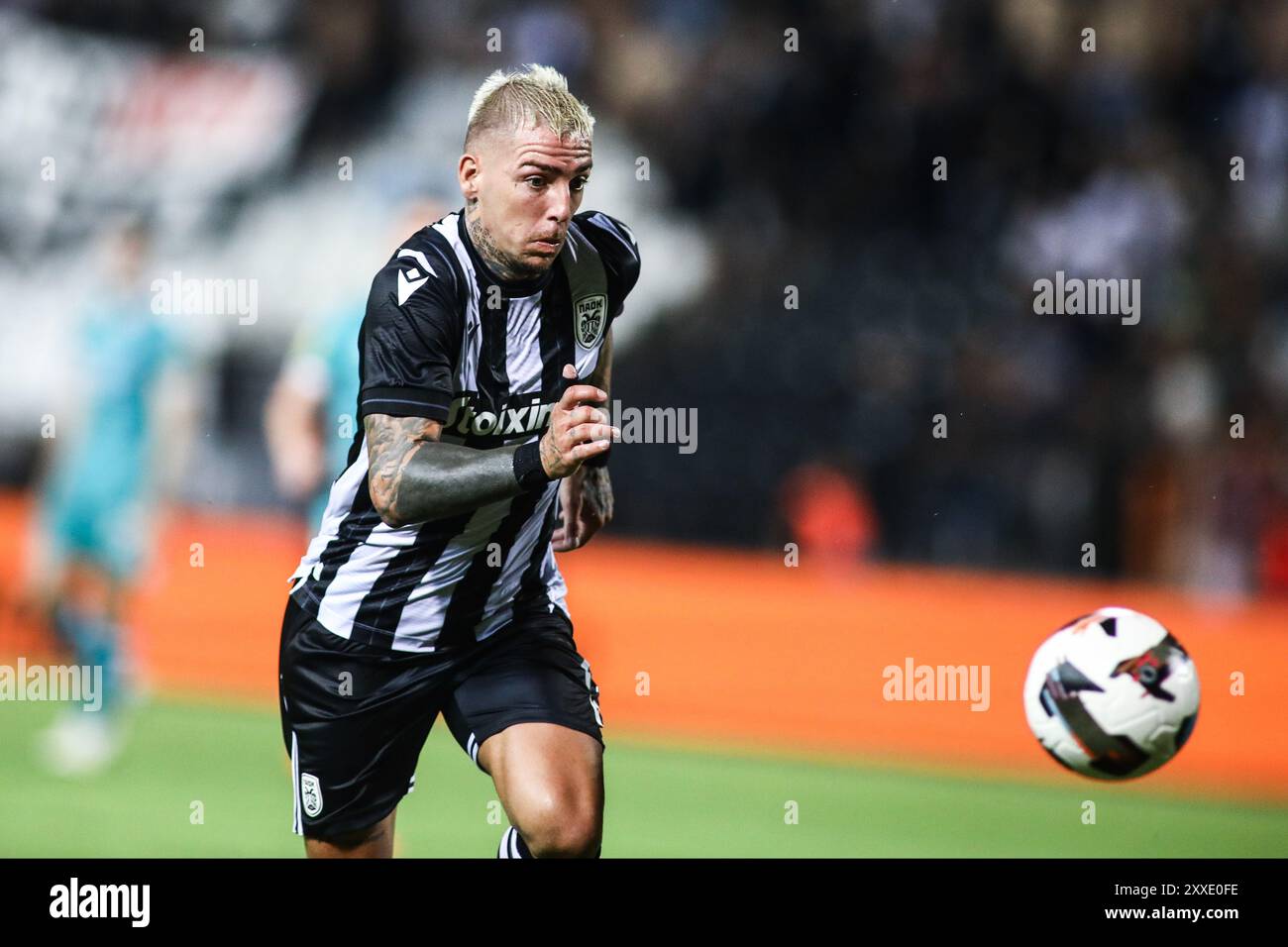 Salonicco, Grecia. 22 agosto 2024. Brandon Thomas di PAOK in azione durante una partita dei playoff dell'Europa League tra PAOK FC e Shamrock Rovers. PAOK ha vinto la partita 4-0. (Credit Image: © Giannis Papanikos/ZUMA Press Wire) SOLO PER USO EDITORIALE! Non per USO commerciale! Foto Stock