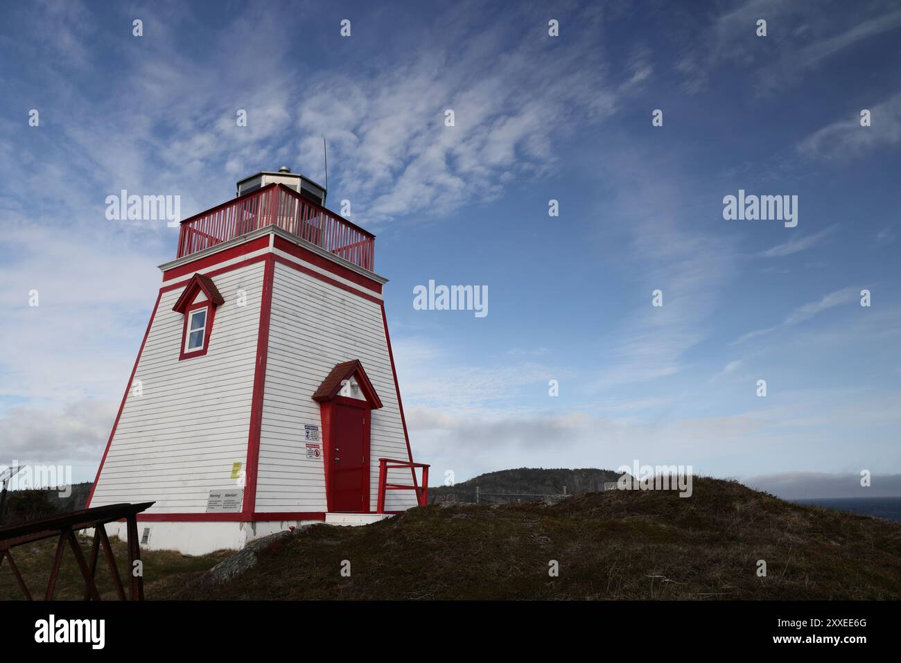 Fort Point Lighthouse, Fort Point sito militare, la trinità, Terranova e Labrador, Canada Foto Stock