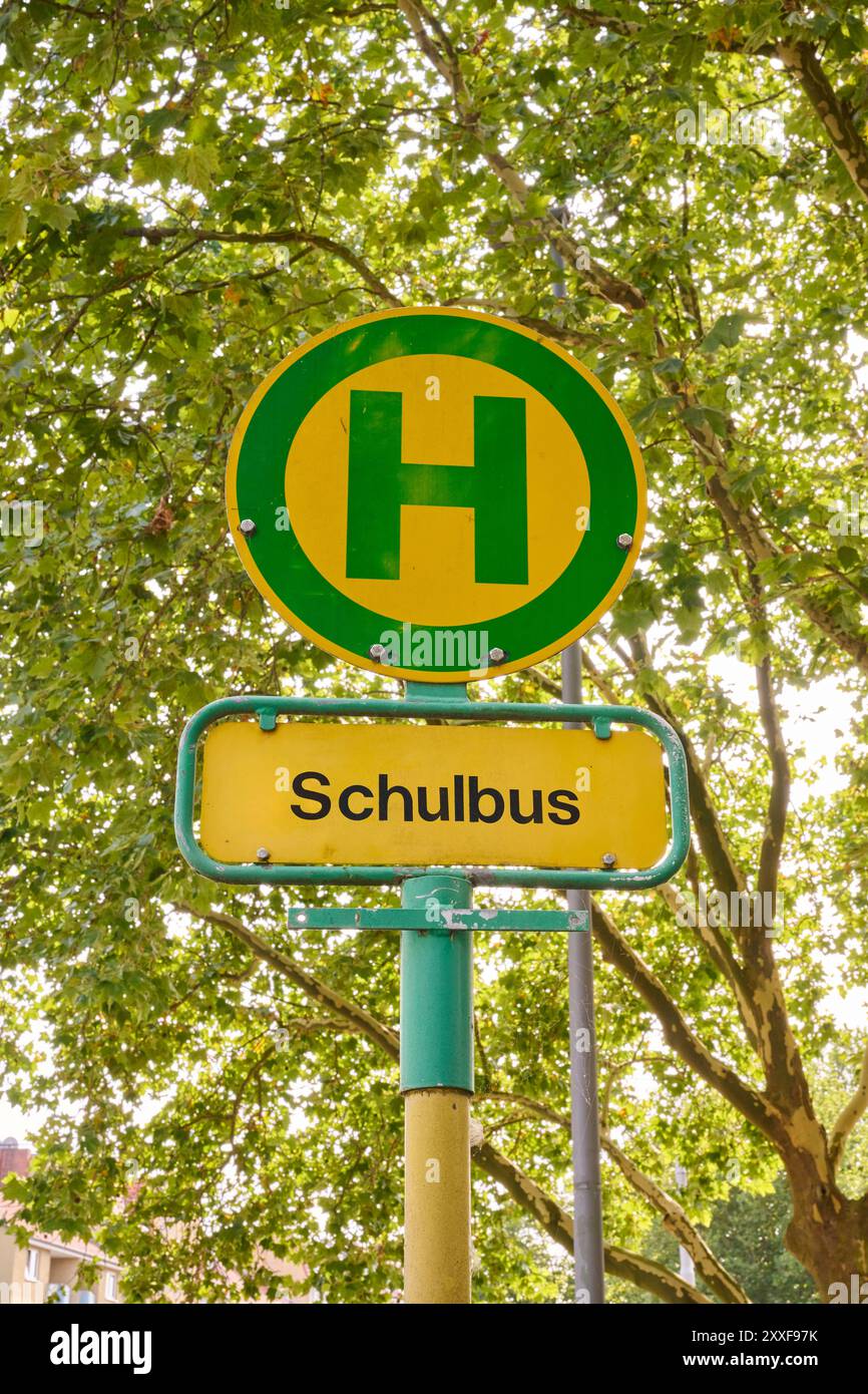 Haktestellezeichen an der Schulbushaltestelle Foto Stock