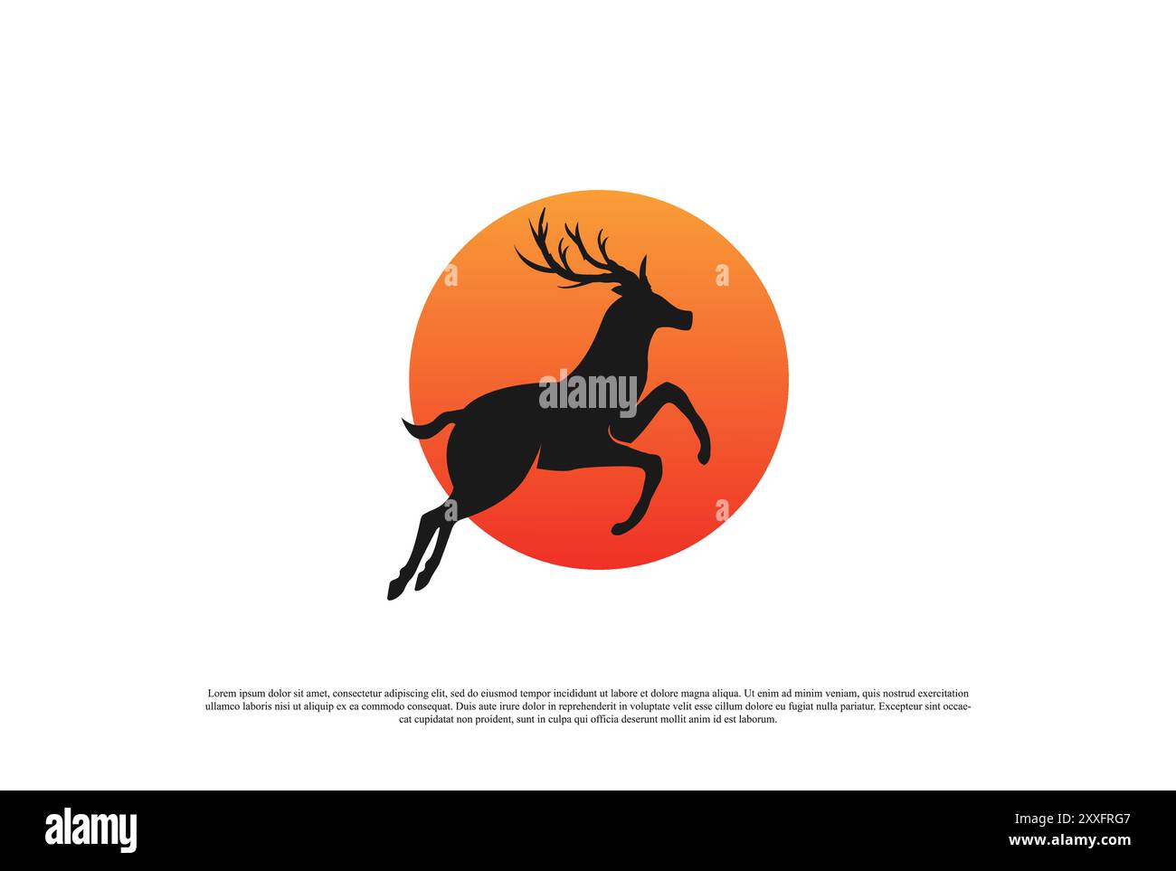 Tramonto alba o Luna con il logo del Cervo Antler Renna e Vector Illustrazione Vettoriale