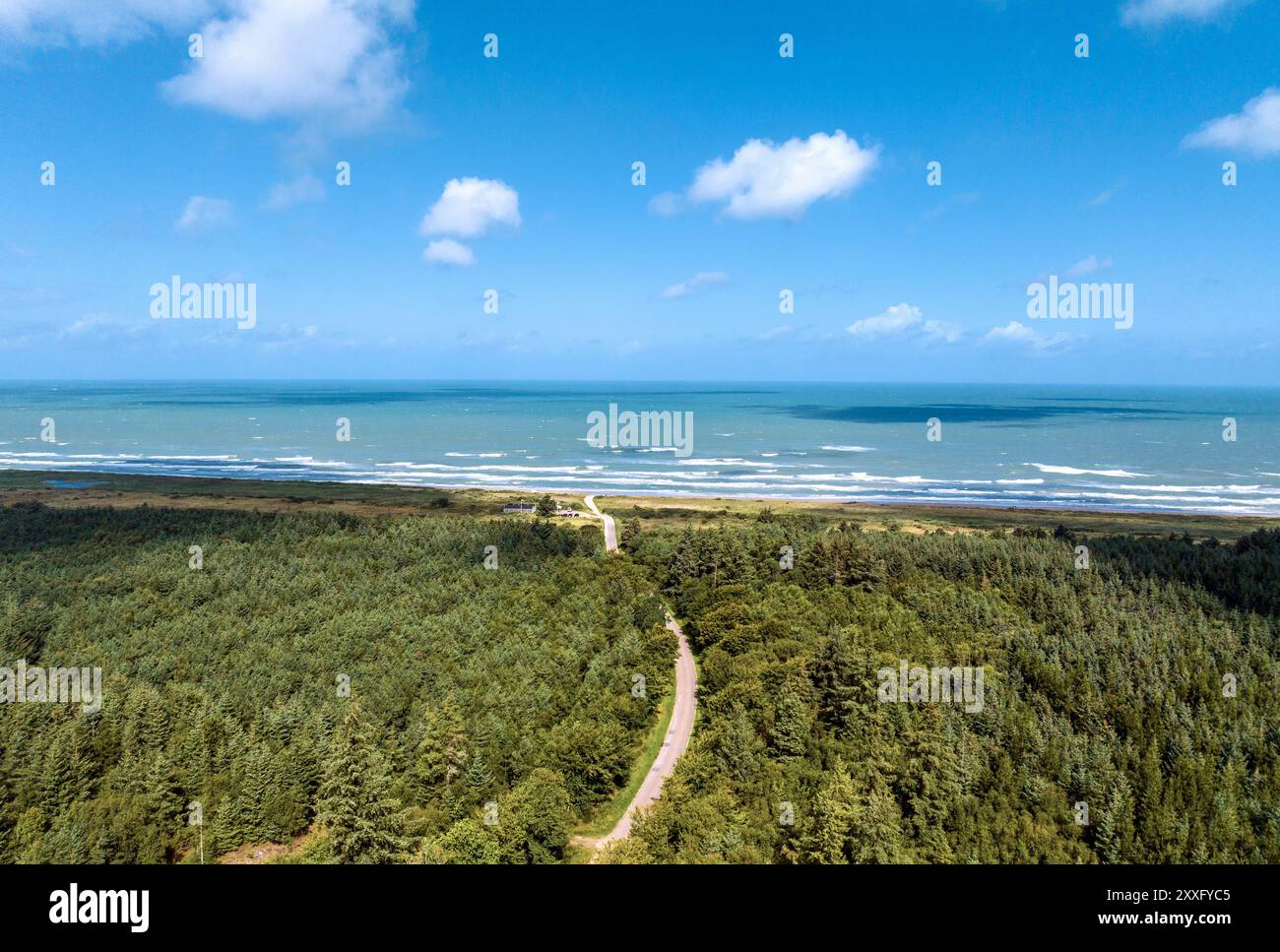 Vista aerea del Mare del Nord a Uggerby Strand, Jutland, Danimarca settentrionale Foto Stock