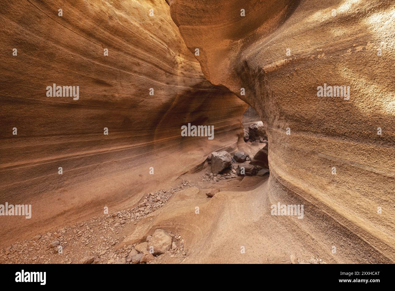 Canyon calcareo panoramico, Barranco de las Vacas a Gran Canaria, Isole Canarie Spagna Foto Stock