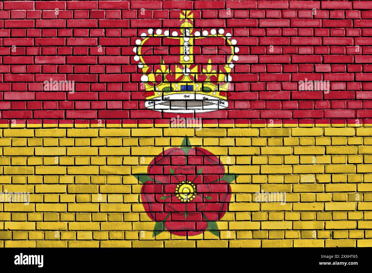 Bandiera dell'Hampshire dipinta su un muro di mattoni Foto Stock