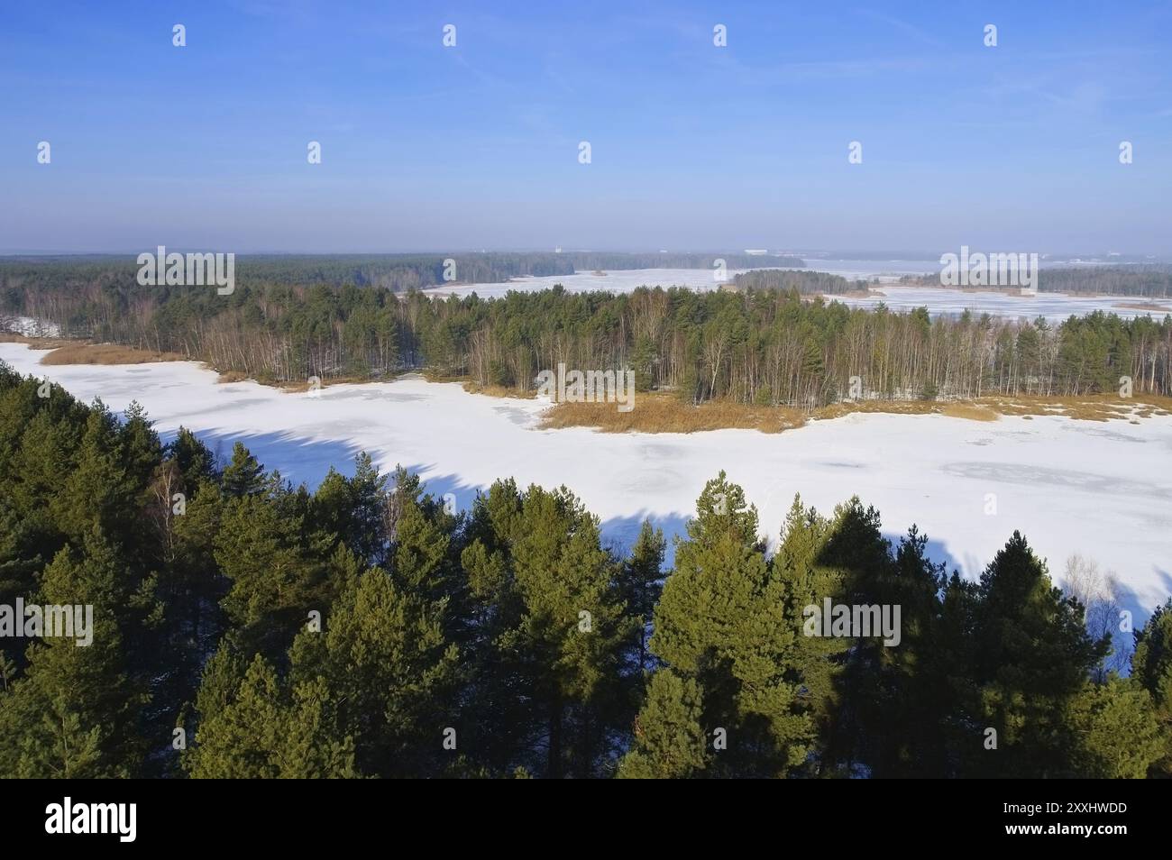 Torre di osservazione del Lago Senftenberg in inverno, Torre di osservazione del Lago Senftenberg in inverno, Distretto dei Laghi Lusaziani Foto Stock