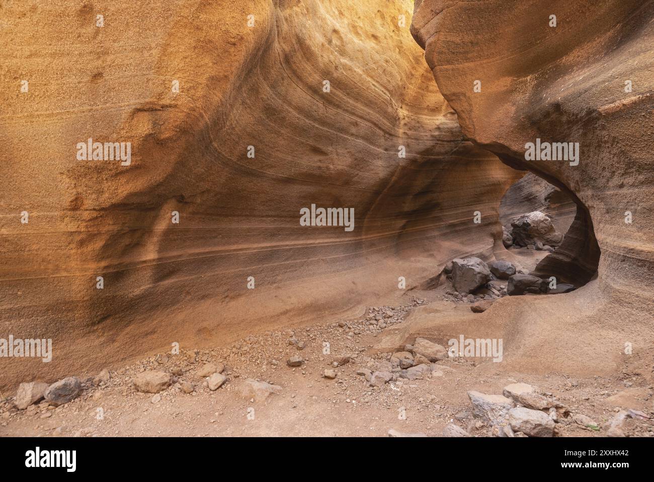 Canyon calcareo panoramico, Barranco de las Vacas a Gran Canaria, Isole Canarie Spagna Foto Stock