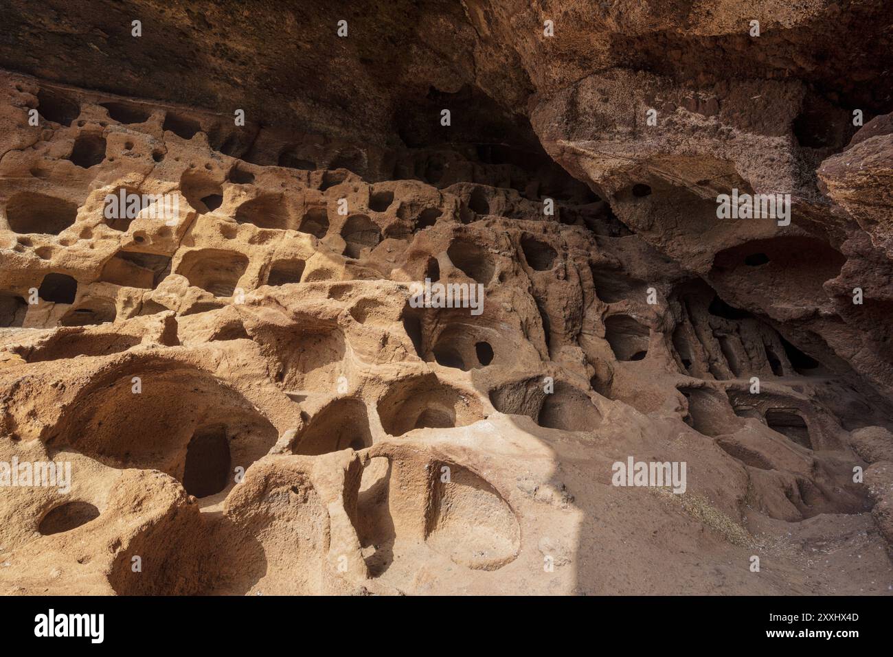 Cenobio de Valeron, sito archeologico, grotte aborigene a Grand Canary, isole Canarie Foto Stock