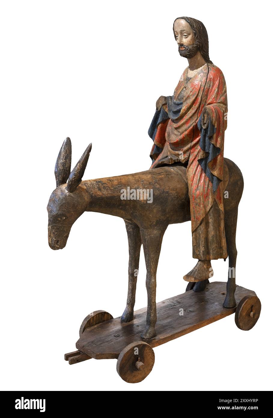 Asino di palma, figura in legno del 1380 circa, dipinto su sfondo scuro, Hohenzollerisches Landesmuseum, Hechingen, Baden-Wuerttemberg, Germania Foto Stock