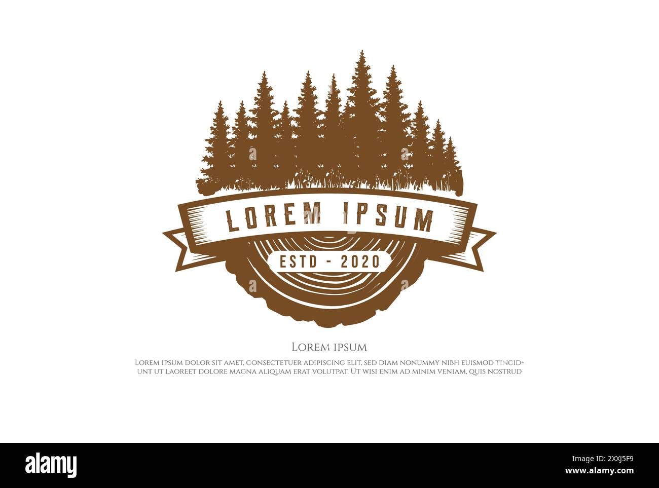 Rétro Vintage Pine Cedar Spruce Evergreen Fir Hemlock Larch Cypress Trees Forest with Wood for Timber Logging Logo Design Vector Illustrazione Vettoriale