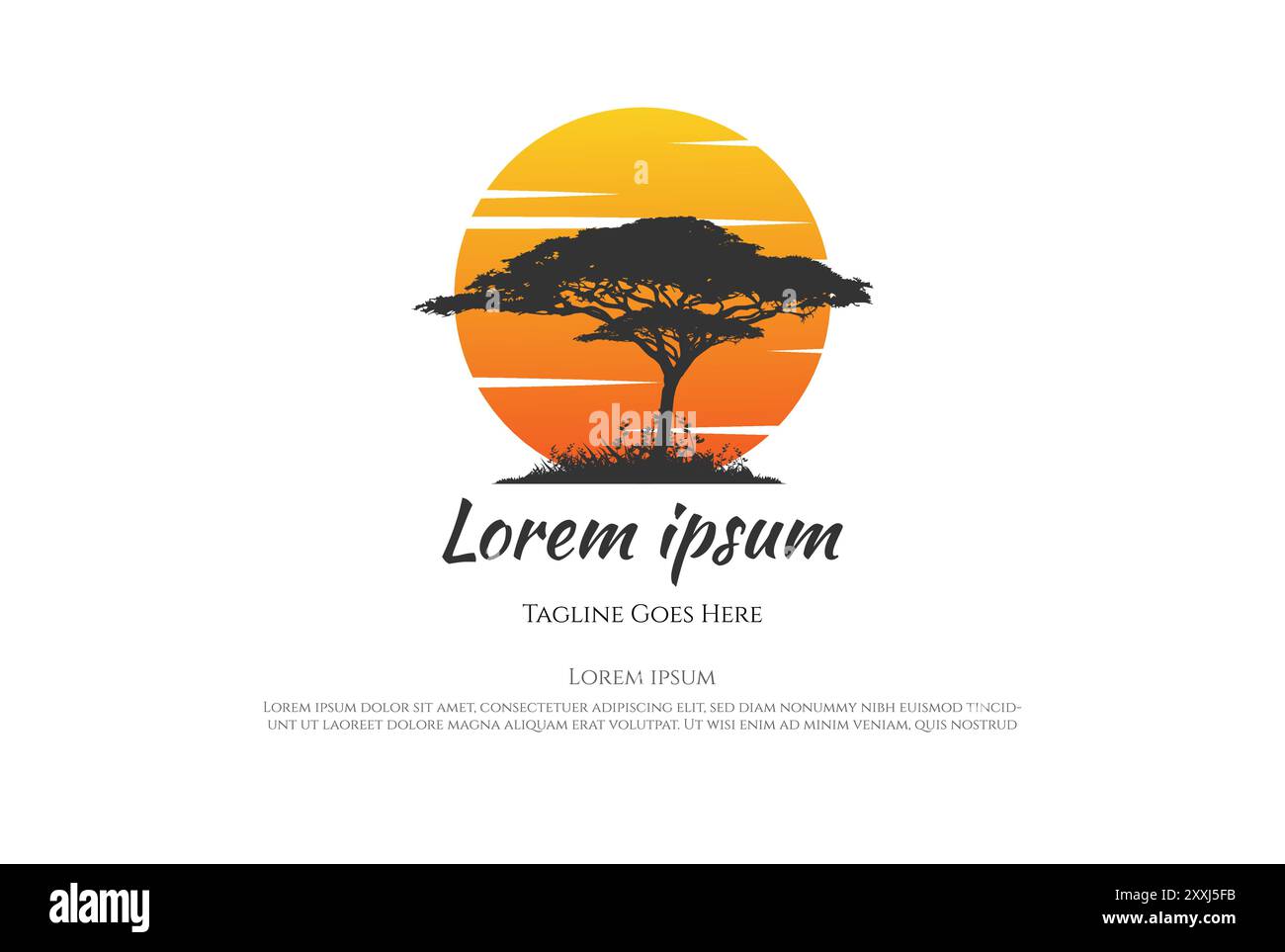 Tramonto alba African Acacia Tree Forest Logo Design Vector Illustrazione Vettoriale