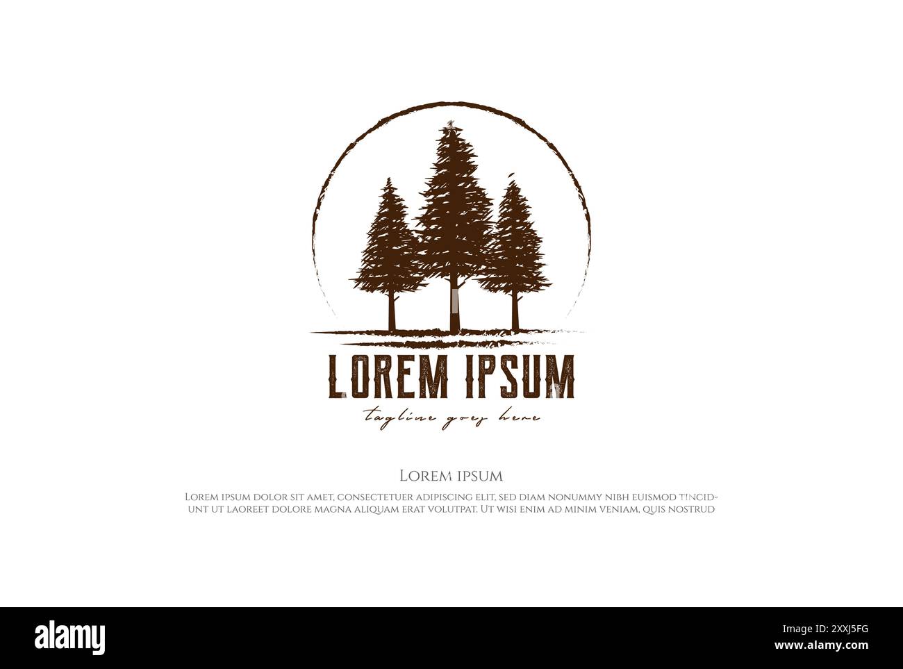 Rustico Pine Evergreen Cedro abete rosso Conifer Fir Larch Cypress Hemlock Trees Forest Logo Design Vector Illustrazione Vettoriale