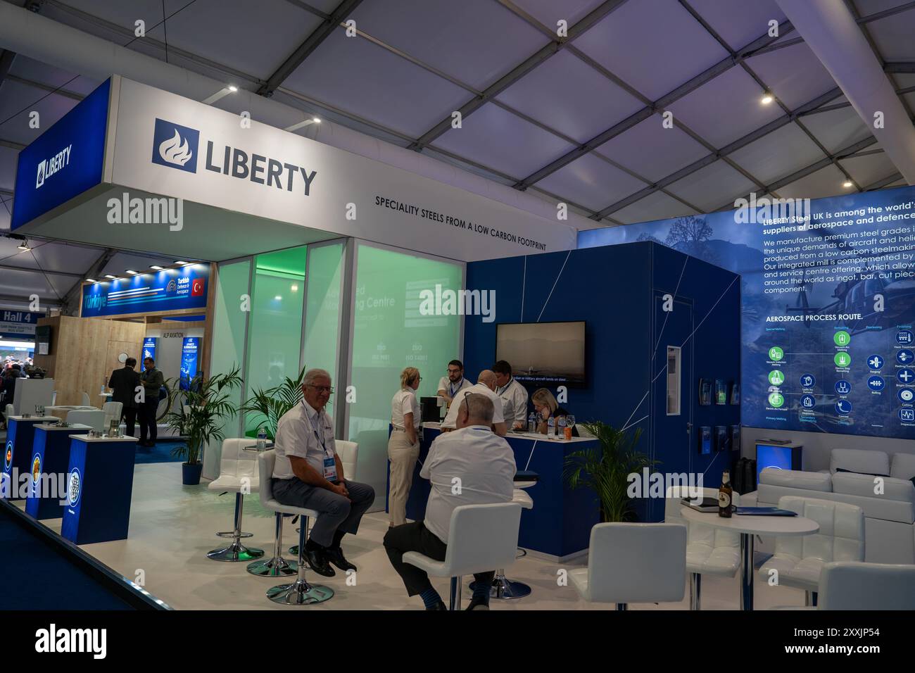 Farnborough, Hampshire - 24 luglio 2024: Esposizione Internazionale di Farnborough mercoledì Liberty Stand Foto Stock