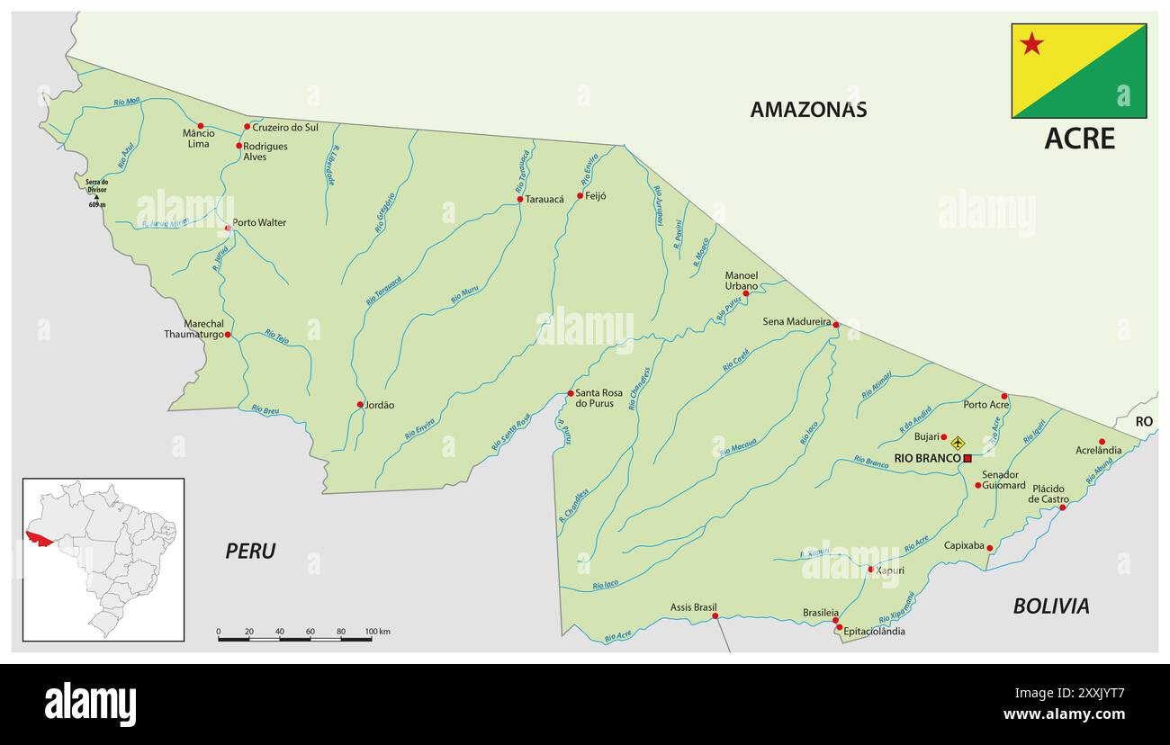 Mappa dello stato brasiliano di acri Foto Stock