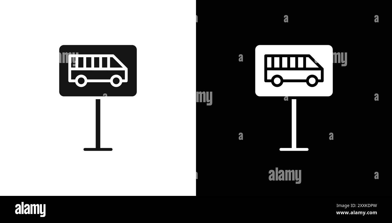 Icona del simbolo del bus, logo, contorno vettoriale in bianco e nero Illustrazione Vettoriale