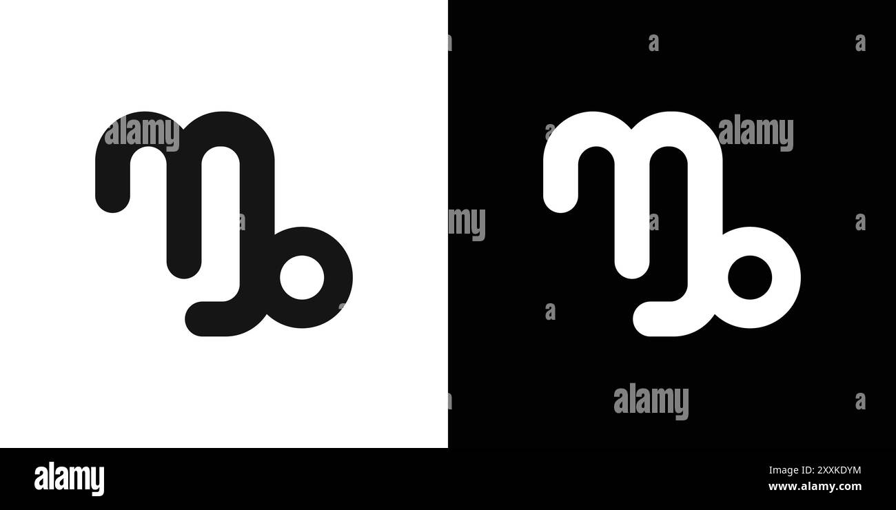 Icona del simbolo zodiaco Capricorno logo segno vettoriale contorno in bianco e nero Illustrazione Vettoriale