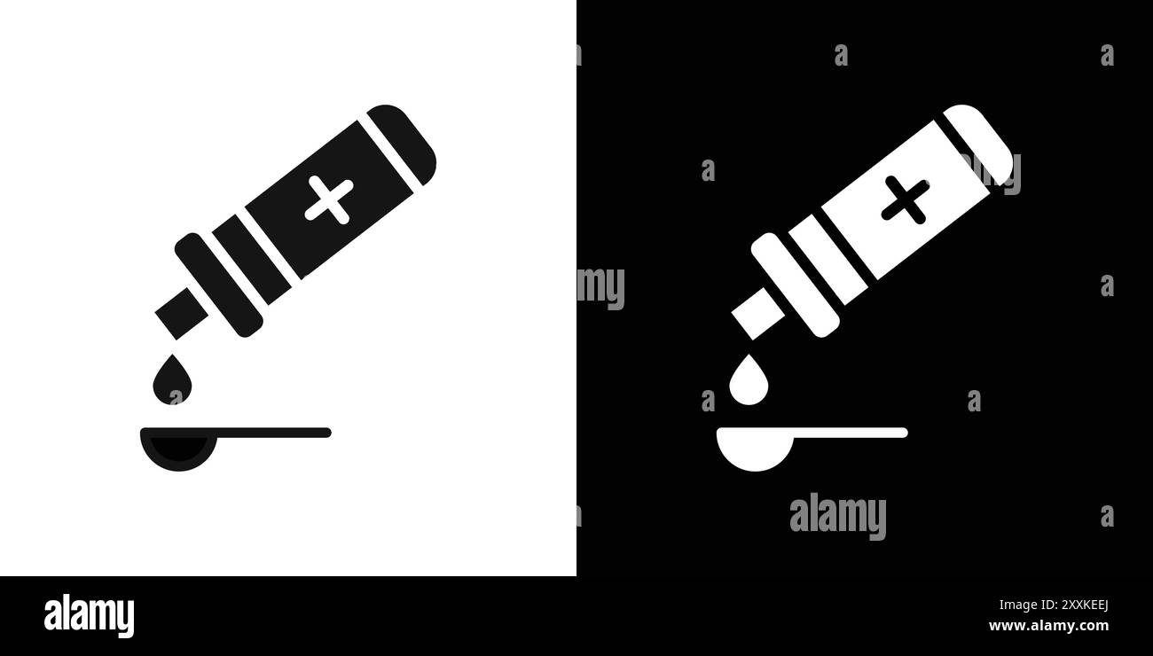 icona dello sciroppo per la tosse, logo, contorno vettoriale in bianco e nero Illustrazione Vettoriale