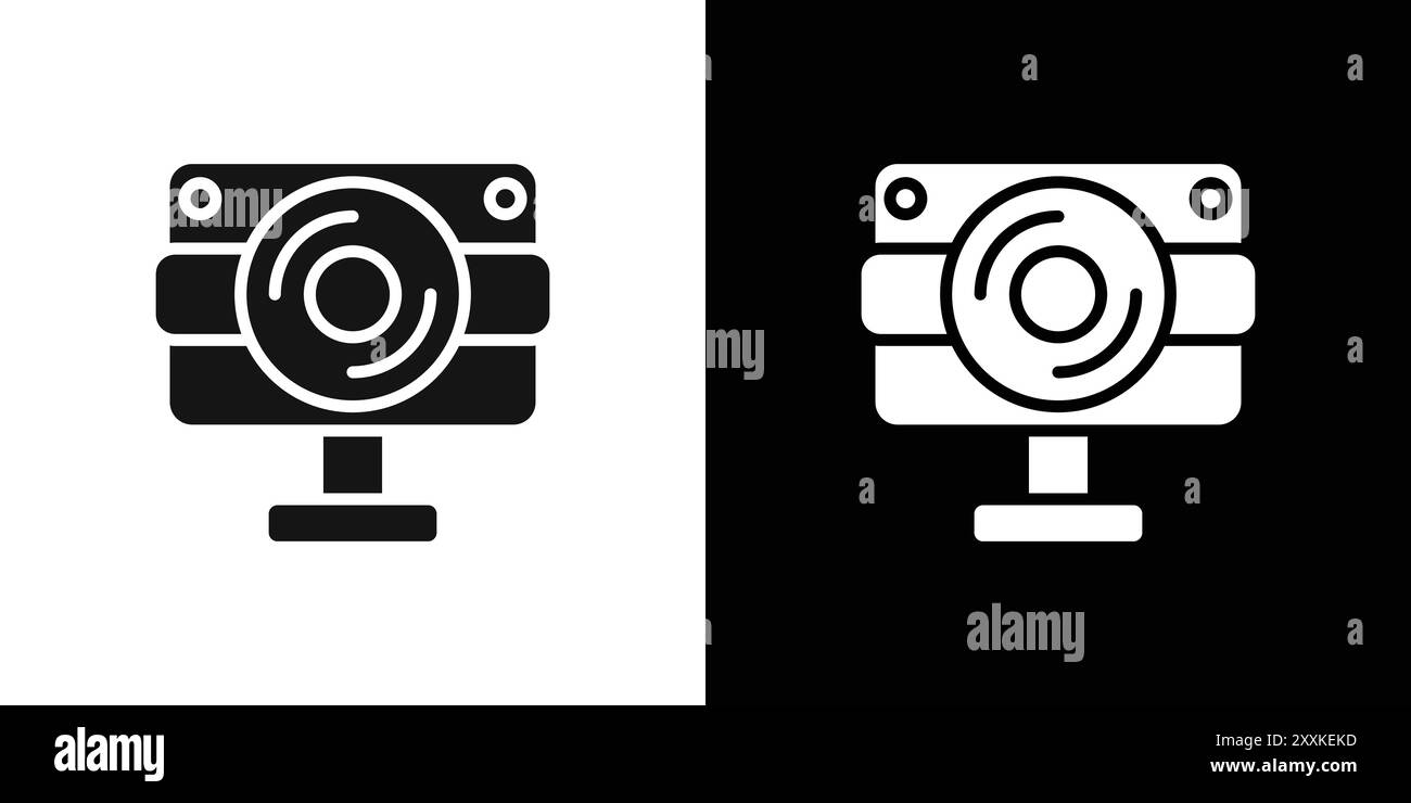 Icona della webcam digitale con il logo che indica il contorno vettoriale in bianco e nero Illustrazione Vettoriale