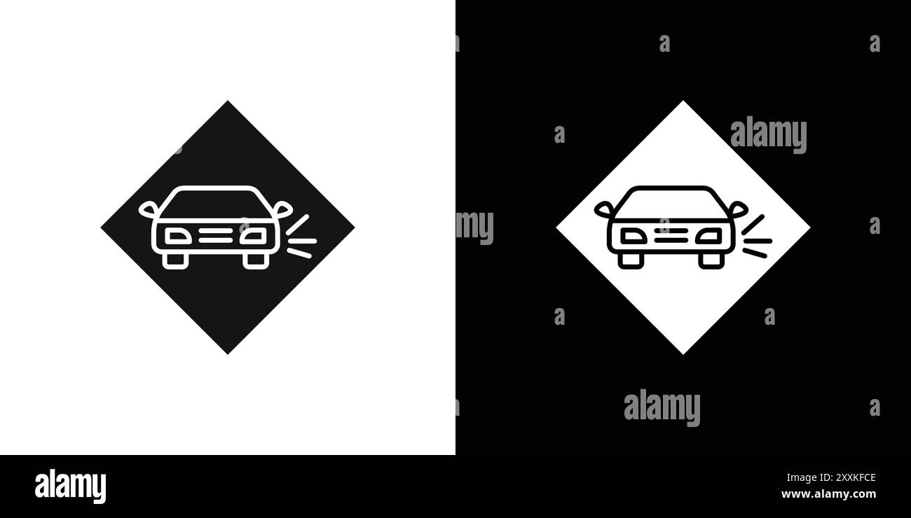 Scheggiature sfuse icona del cartello stradale simbolo del logo contorno vettoriale in bianco e nero Illustrazione Vettoriale