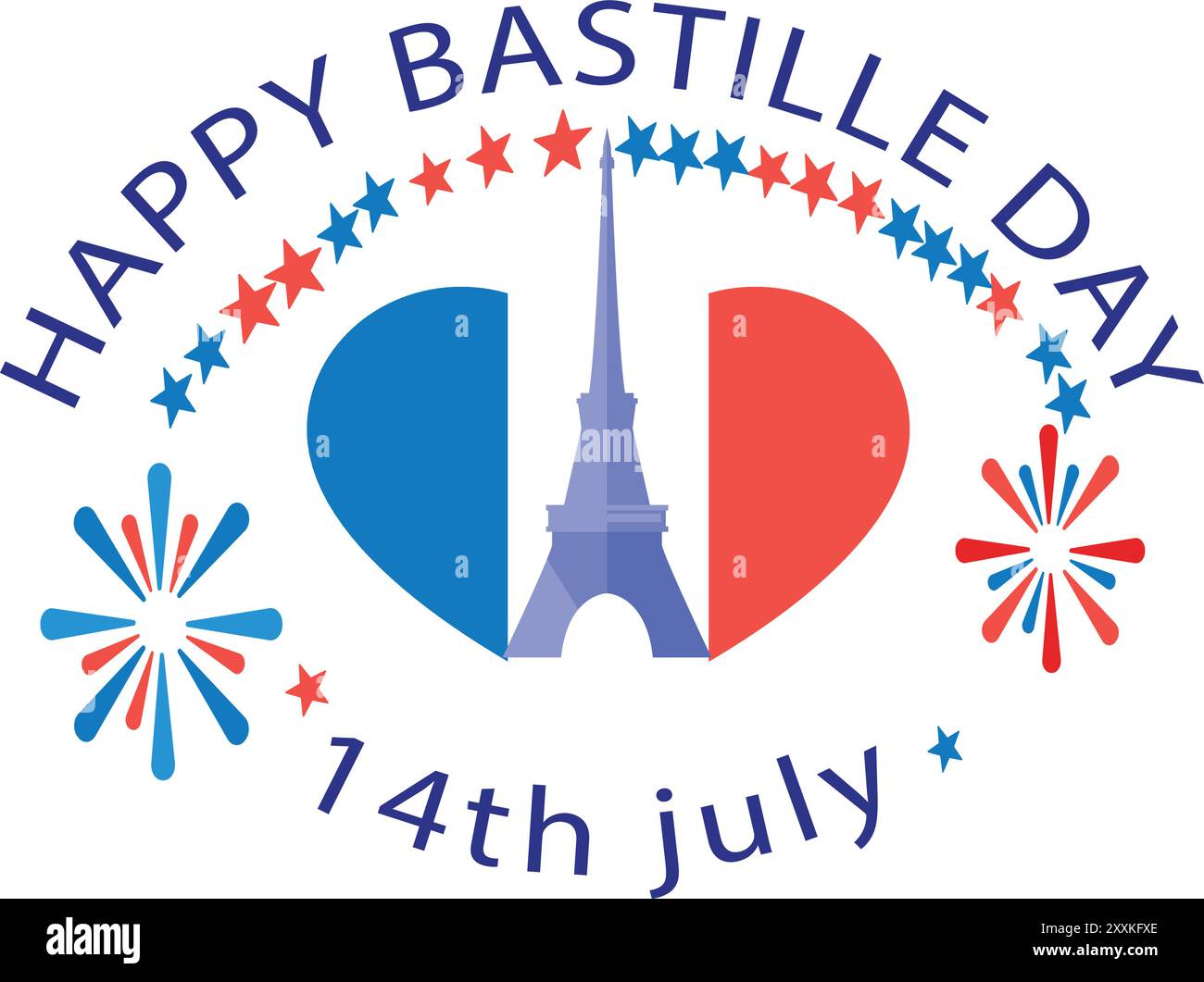 Festeggiate la Festa della Bastiglia - 14 luglio con disegni vivaci Illustrazione Vettoriale
