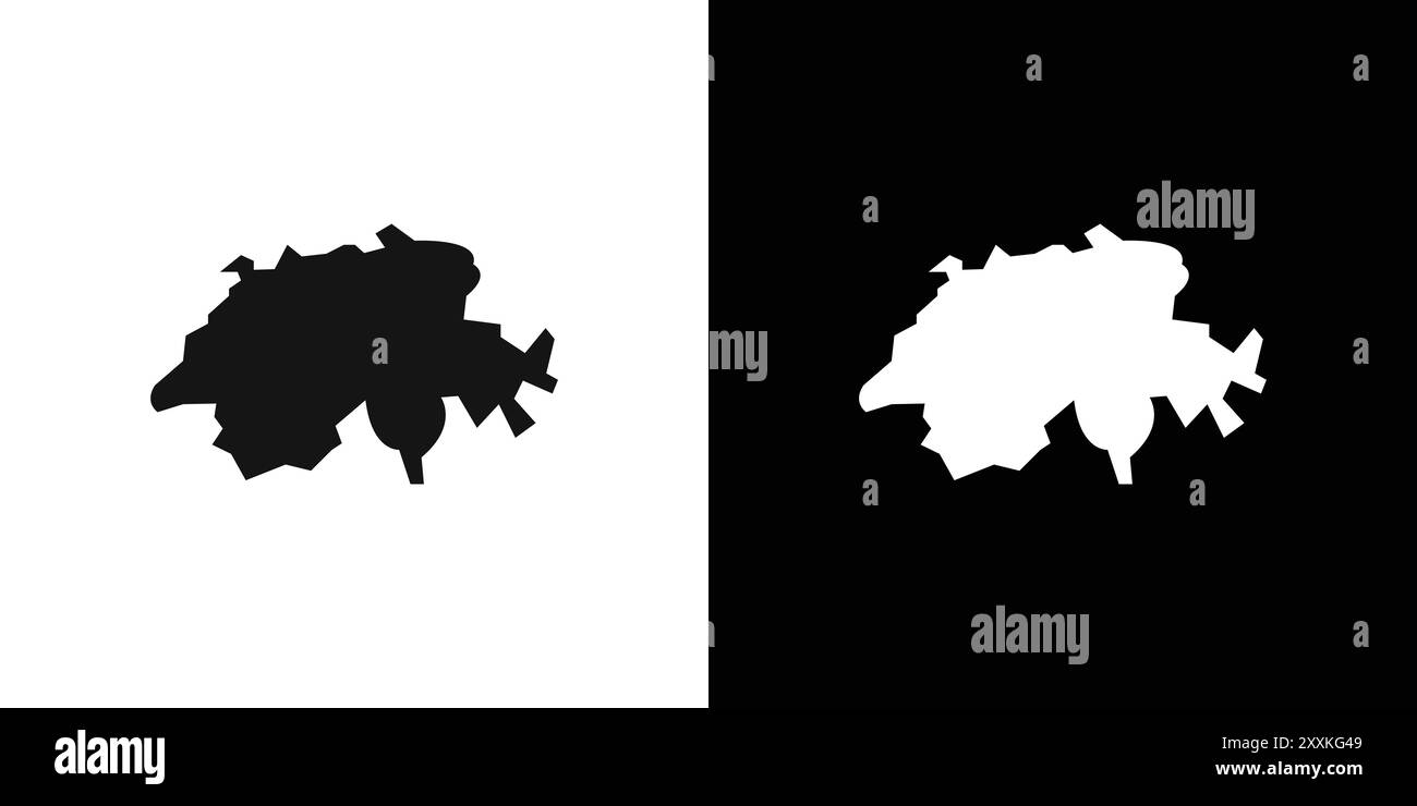 mappa della svizzera icona logo segno vettoriale contorno in bianco e nero Illustrazione Vettoriale