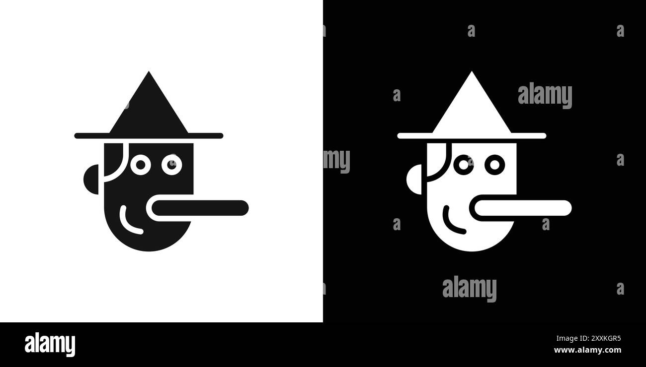 Logo Pinocchio Icon contorno vettoriale in bianco e nero Illustrazione Vettoriale
