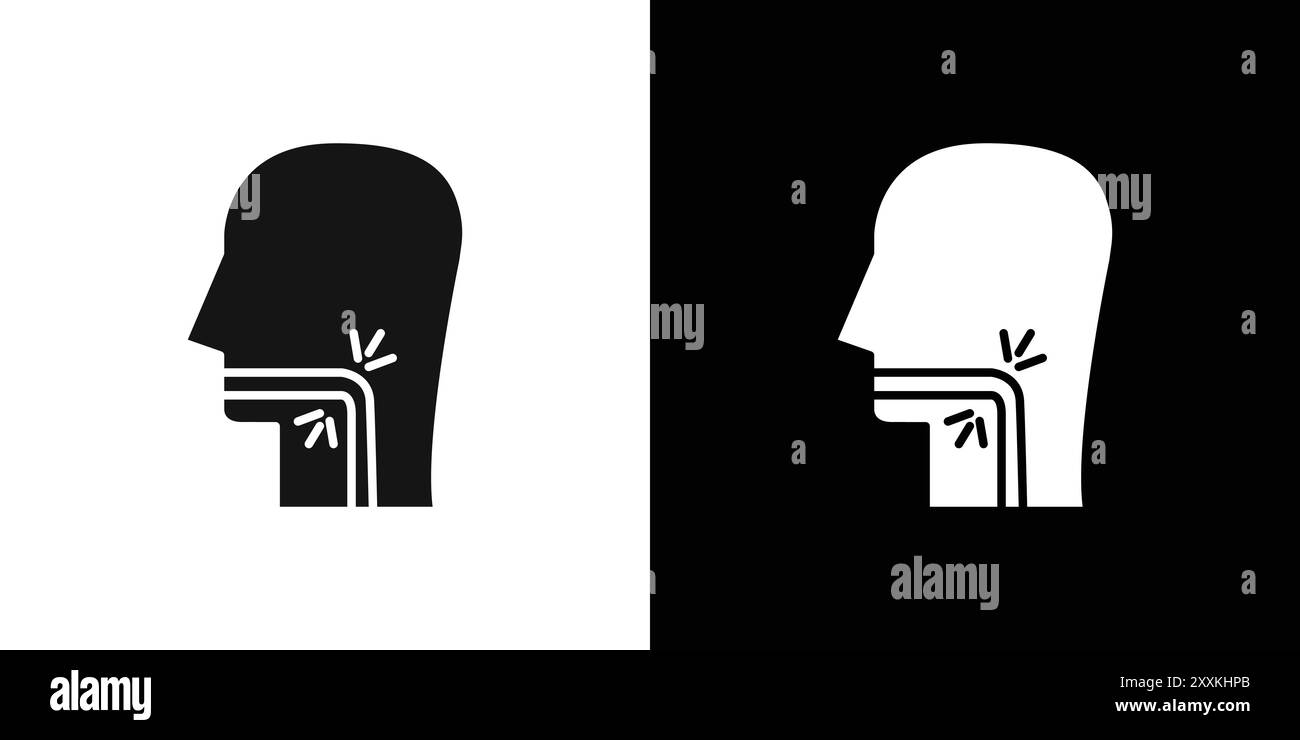 Il contorno vettoriale del logo dell'icona del mal di gola è in bianco e nero Illustrazione Vettoriale