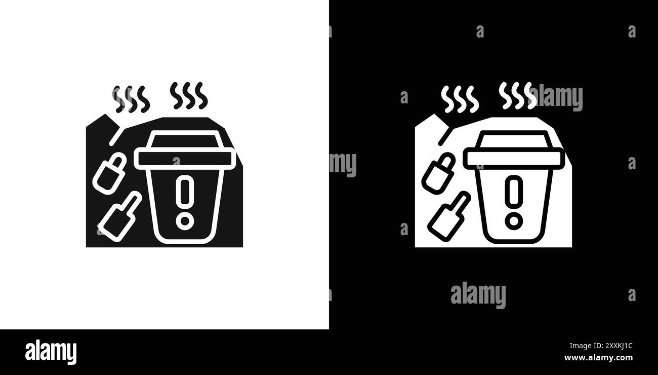 Contorno vettoriale del logo dell'icona rifiuti solidi in bianco e nero Illustrazione Vettoriale