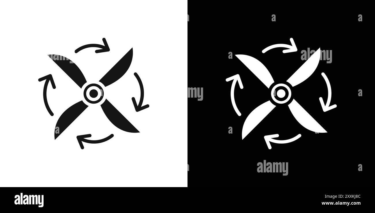 Simbolo del logo dell'icona di ventilazione contorno vettoriale in bianco e nero Illustrazione Vettoriale