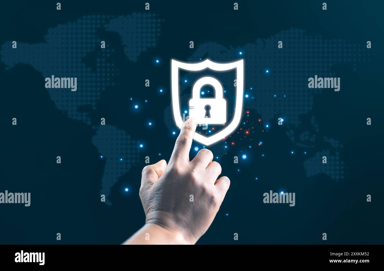 La sicurezza informatica garantisce la privacy delle informazioni digitali implementando concetti avanzati come la crittografia e le reti sicure nella tecnologia moderna. c Foto Stock