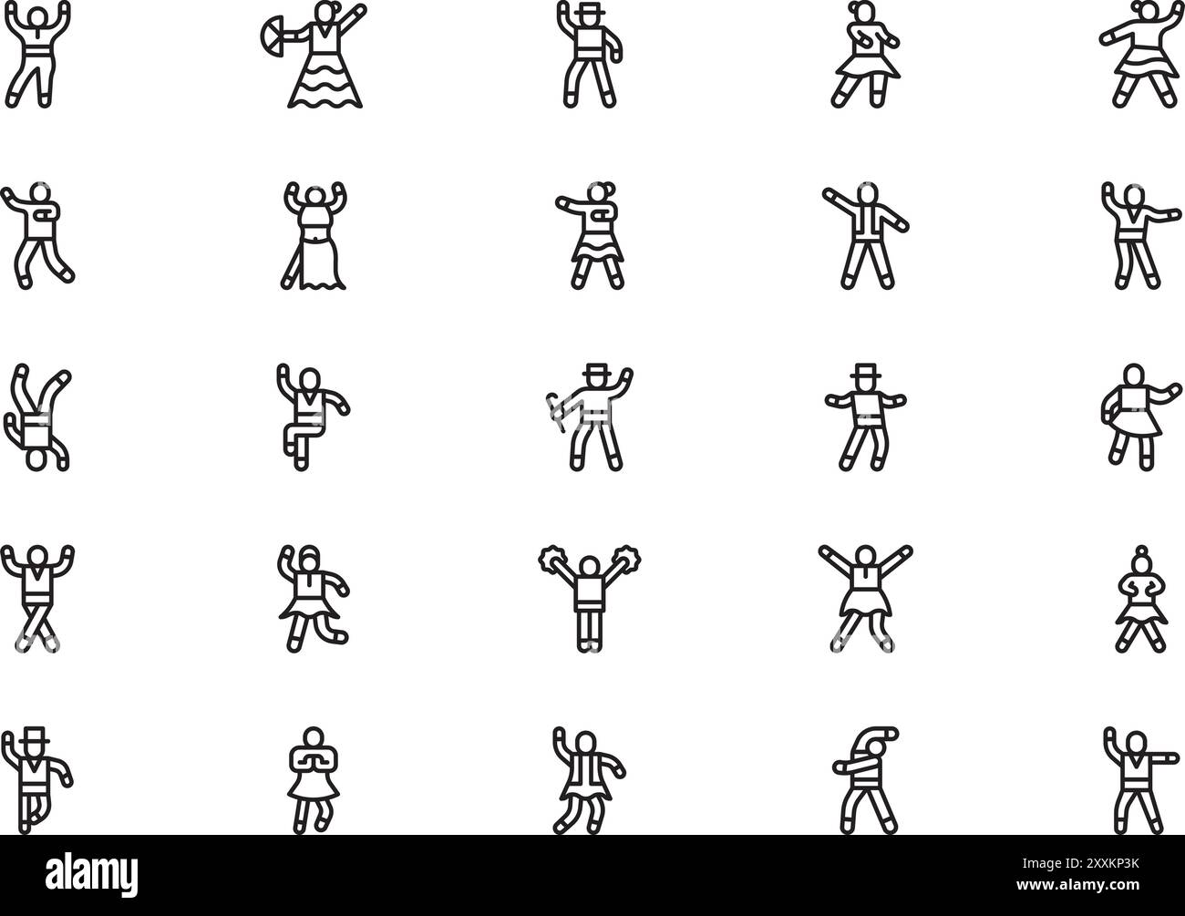 La raccolta di icone degli stili di danza è un'illustrazione vettoriale con tratto modificabile. Illustrazione Vettoriale