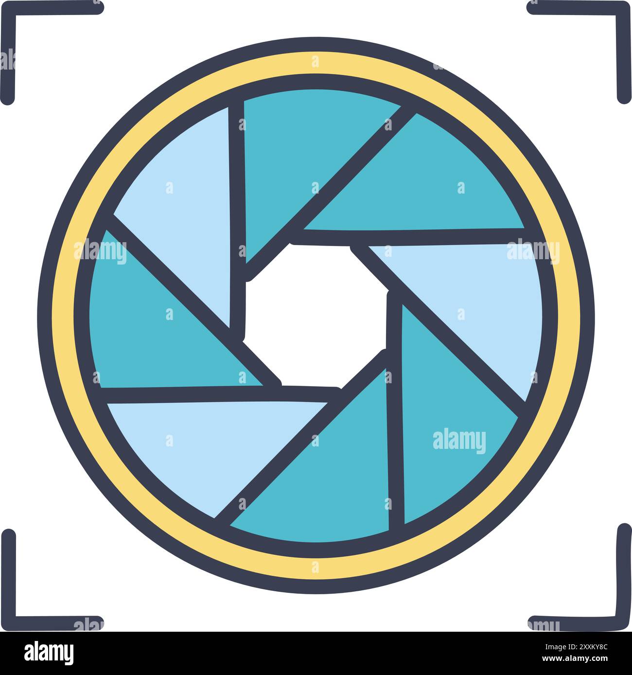 Illustrazione dell'icona dell'otturatore della fotocamera. Una semplice e colorata icona dell'otturatore della fotocamera, perfetta per progetti di progettazione grafica e web design. Illustrazione Vettoriale