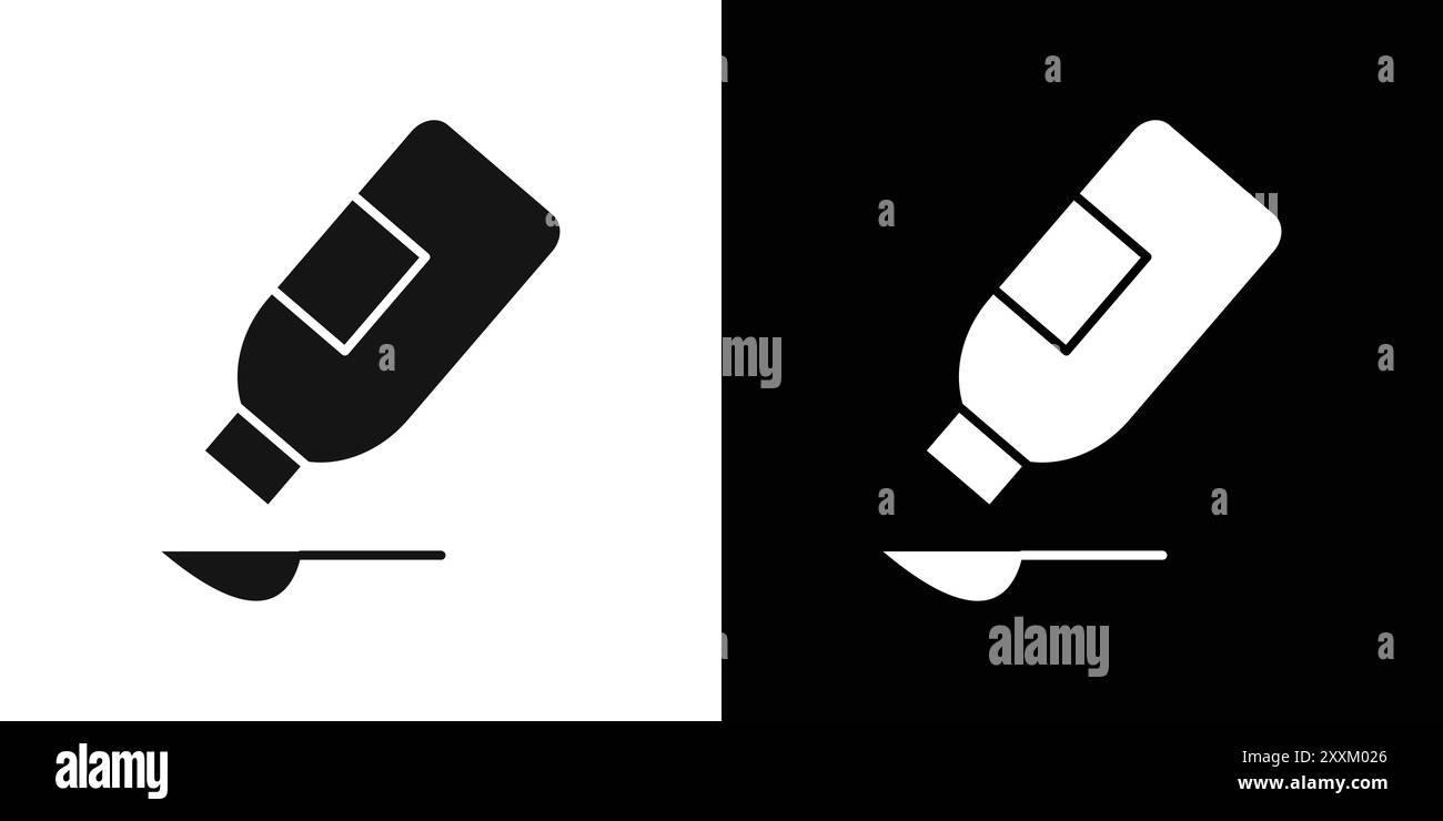 Icona dello sciroppo per la tosse simbolo vettoriale o set di cartelli con contorno bianco e nero Illustrazione Vettoriale