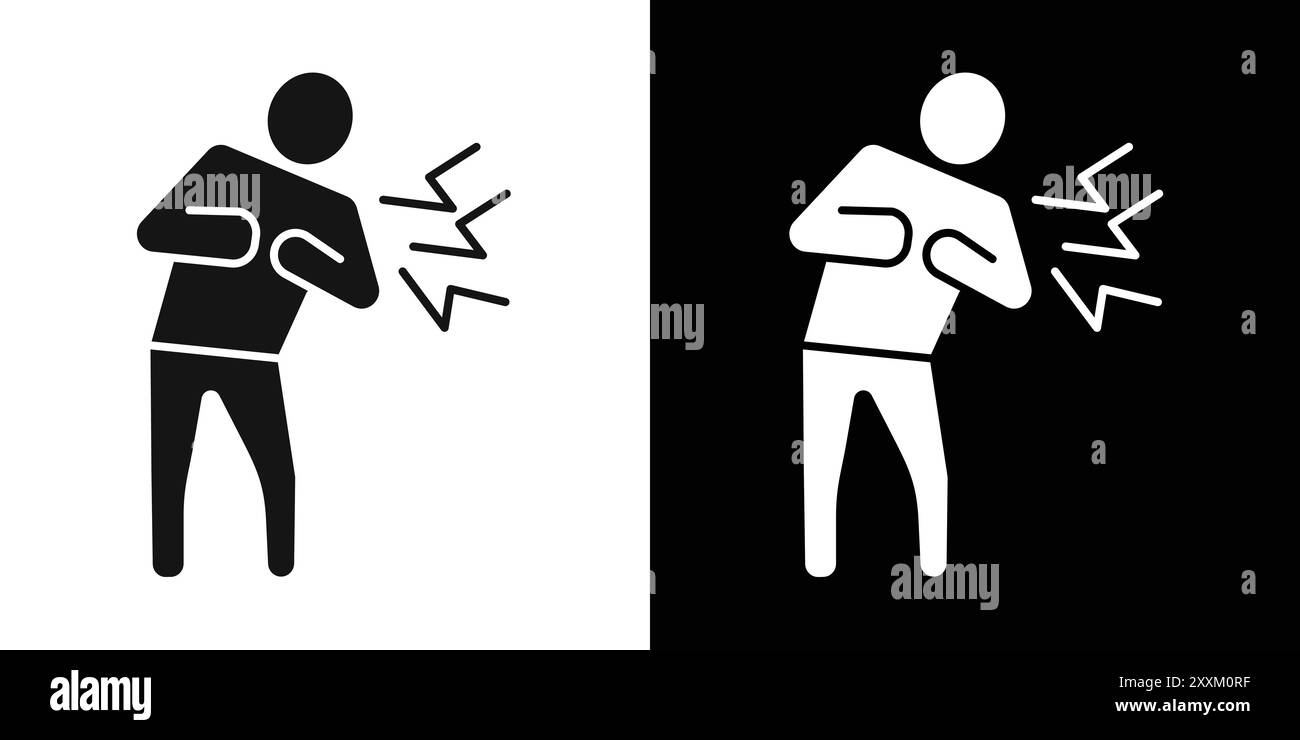 Icona attacco di cuore simbolo vettore o set di segni con contorno bianco e nero Illustrazione Vettoriale