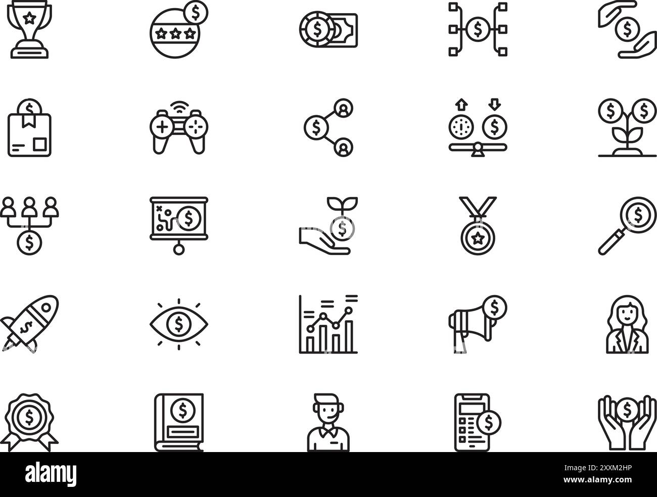 La raccolta di icone di crowdfunding è un'illustrazione vettoriale con tratto modificabile. Illustrazione Vettoriale