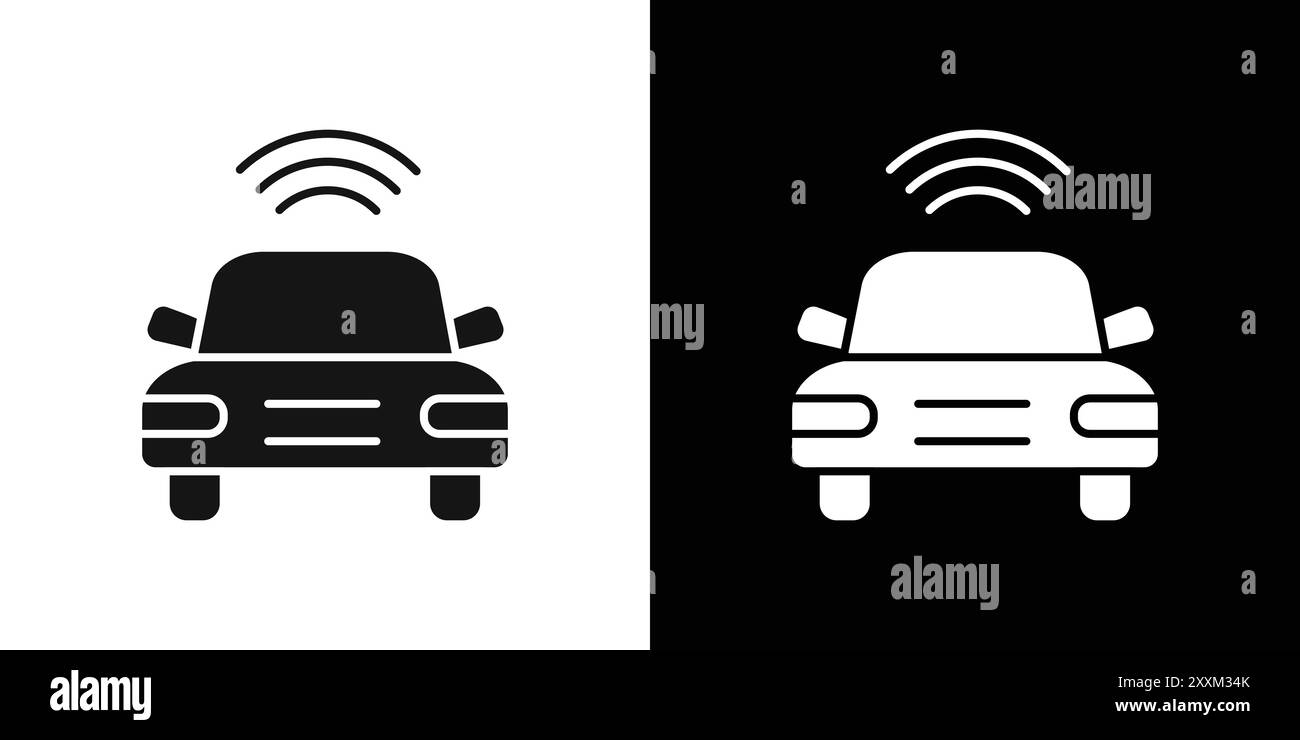 Icona della Smart car simbolo vettoriale o collezione di set di insegne con contorno bianco e nero Illustrazione Vettoriale