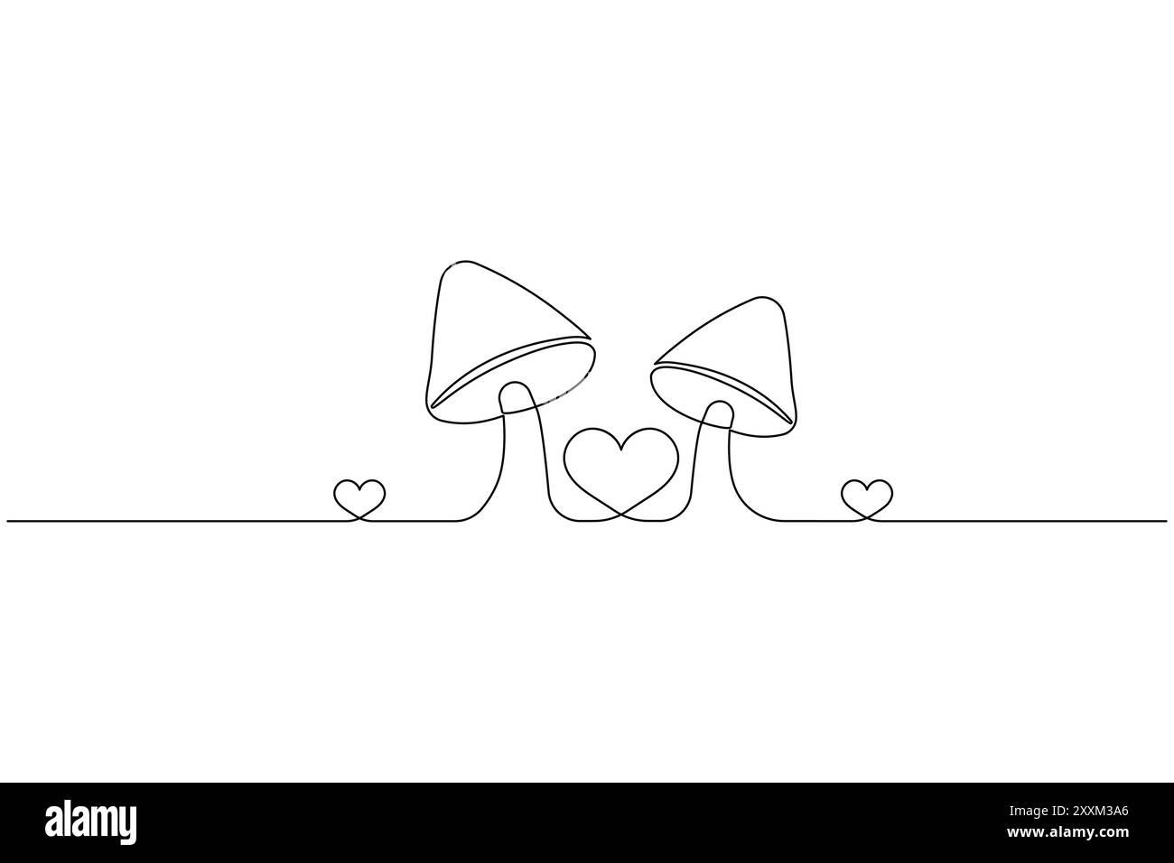 Disegno a fungo continuo di una linea dell'icona del vettore di contorno isolato Illustrazione Vettoriale