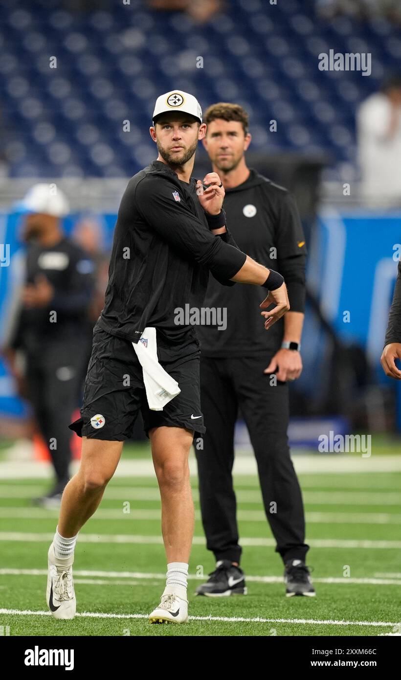 Pittsburgh, Pennsylvania, Stati Uniti. 24 agosto 2024. 24 agosto 2024: Kyle Allen n. 4 durante i Pittsburgh Steelers vs Detroit Lions al Ford Field di Detroit mi. Brook Ward/AMG (Credit Image: © AMG/AMG via ZUMA Press Wire) SOLO USO EDITORIALE! Non per USO commerciale! Foto Stock