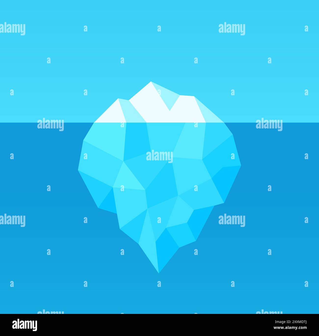 Iceberg cartoni animati basso con parte sott'acqua nascosta. Design geometrico semplice per il modello infografico. Illustrazione vettoriale. Illustrazione Vettoriale