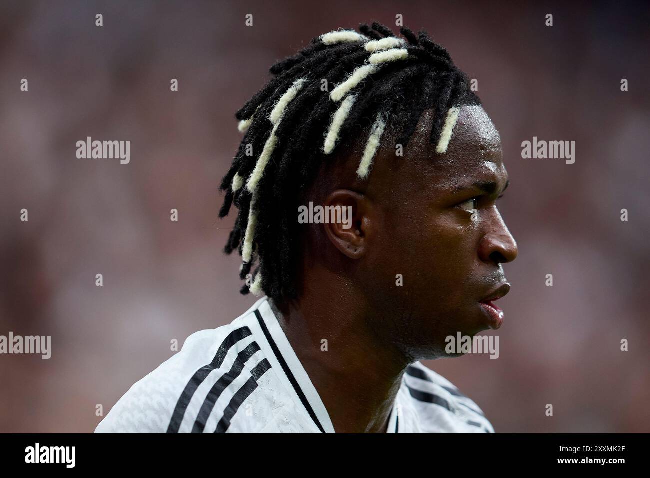 Madrid, Madrid, Spagna. 25 agosto 2024. Vinicius Jr del Real Madrid CF durante la partita di calcio della Liga tra Real Madrid CF e Real Valladolid allo stadio Santiago Bernabeu di Madrid, Spagna, 25 agosto 2024 (immagine di credito: © Ruben Albarran/ZUMA Press Wire) SOLO PER USO EDITORIALE! Non per USO commerciale! Crediti: ZUMA Press, Inc./Alamy Live News Foto Stock