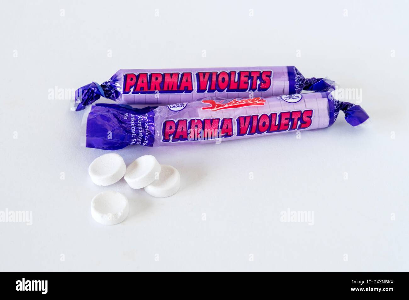 Pacchetti di dolci Parma Violets. Prodotto dal 1946 da Swizzels Matlow. Foto Stock