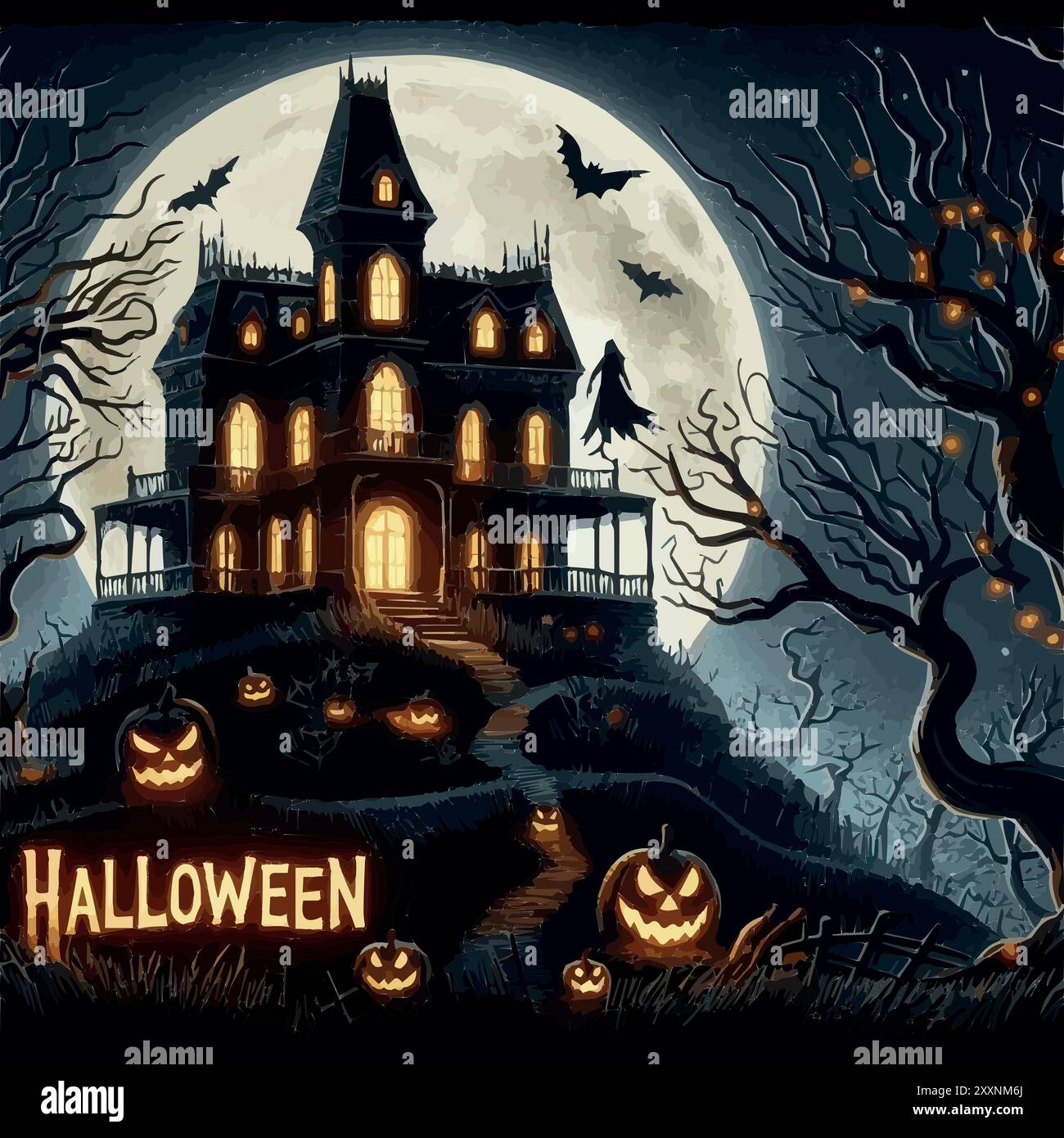 Buon Halloween - Una notte di brividi e brividi! Illustrazione Vettoriale