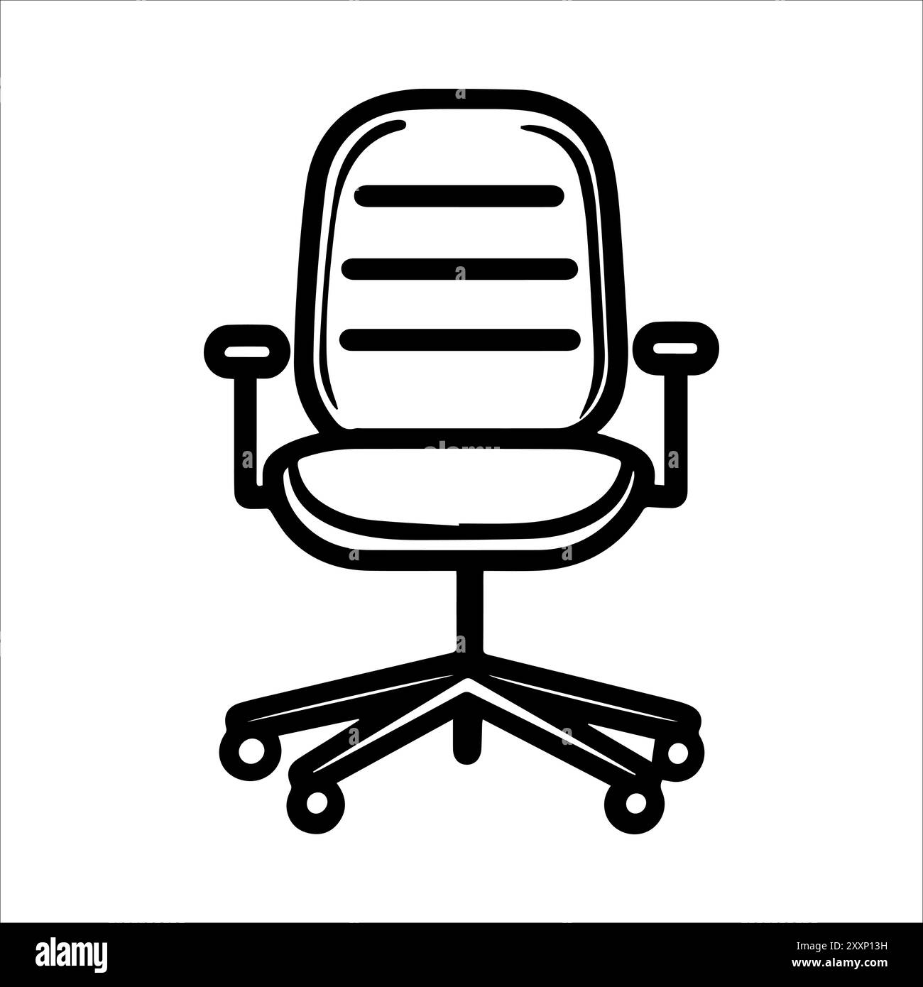 Icona sedia o simbolo linea moderna. Grafica a linee vettoriali e design a icone con un contorno audace. Bianco e nero simbolo minimalista Pixel Perfect bianco isolato Illustrazione Vettoriale