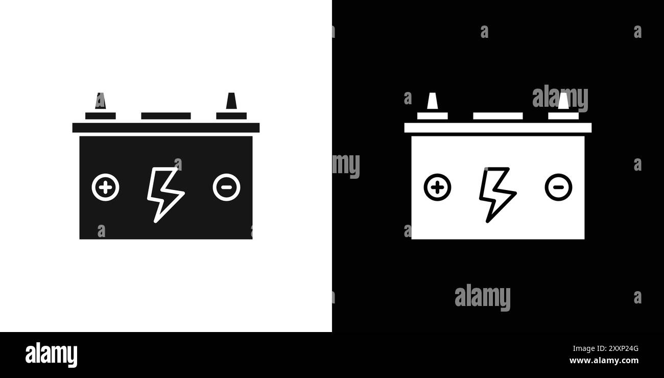 Icona della batteria per auto vettore grafico linea nera con bordo bianco e nero e segno di raccolta Illustrazione Vettoriale