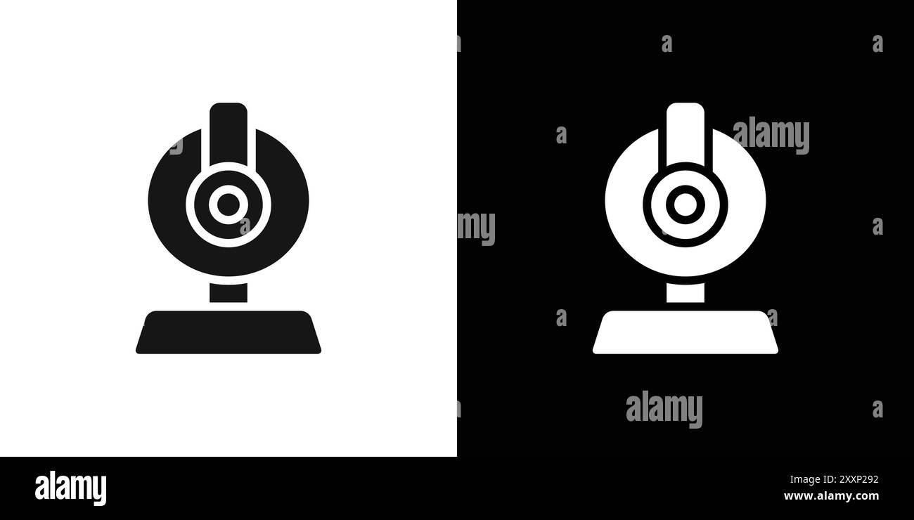 Icona della webcam digitale grafica con linee nere in bianco e nero e segno di raccolta del set di contorni Illustrazione Vettoriale