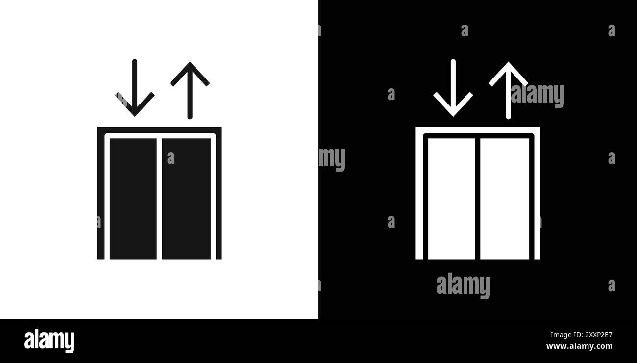 Icona di sollevamento dell'ascensore Black line art Vector in bianco e nero, insegna di raccolta del set di contorni Illustrazione Vettoriale