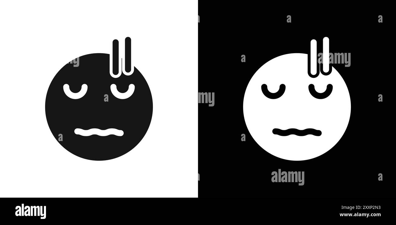 Icona emoji Guilty Face vettore grafico linea nera con contorno bianco e nero segno di collezione Illustrazione Vettoriale